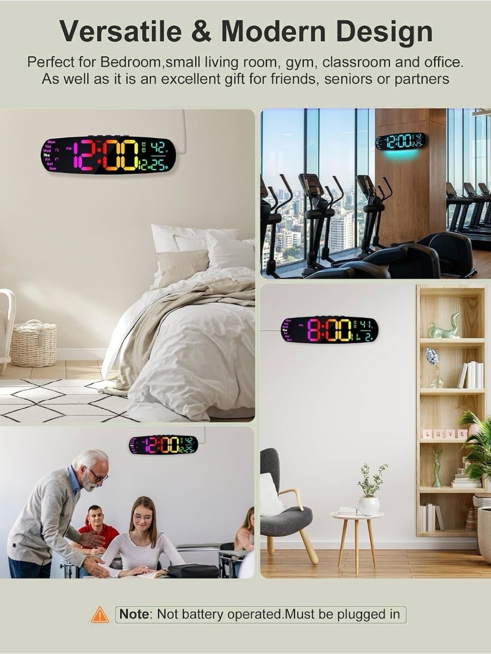 Large LED Digital Wall Clock - Multi-Color Display - Picture 8 of 12